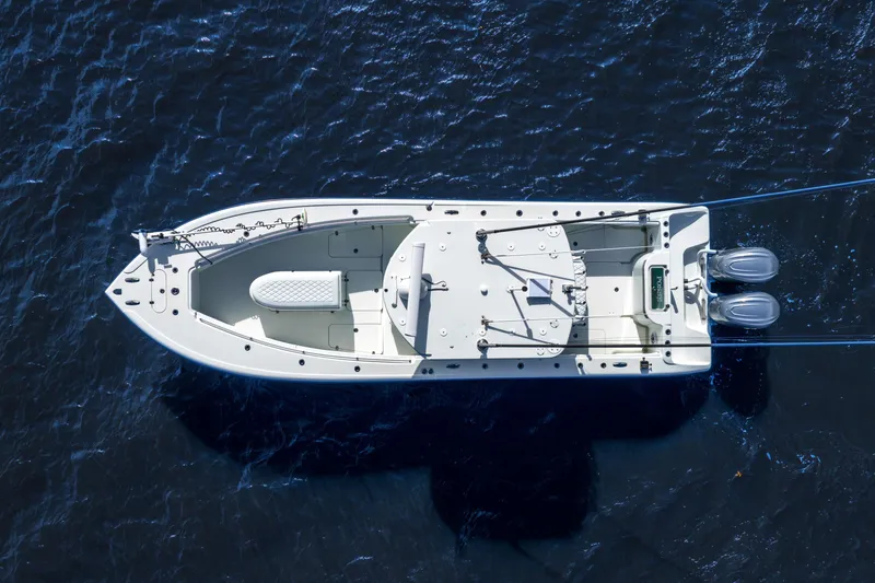 Slide: The Image of Aerial view of 2014 Yellowfin 32 Offshore boat on open water. - 9