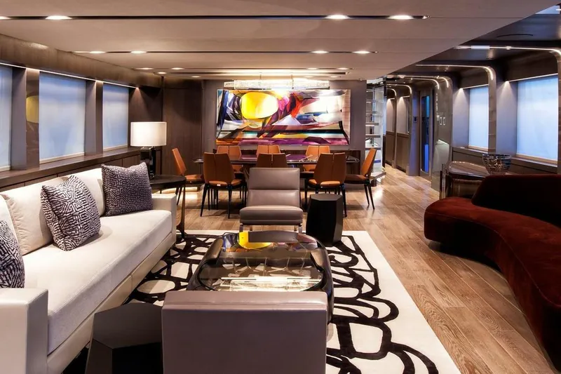 Slide: The Image of Luxurious interior of 2018 Westport Raised Pilothouse yacht with modern furnishings and ocean view. - 3