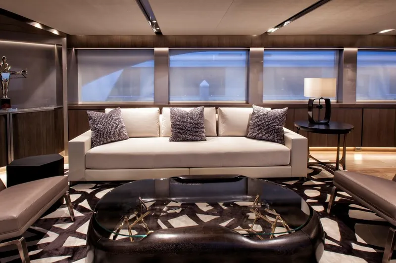 Slide: The Image of Luxurious 2018 Westport Raised Pilothouse yacht interior with elegant dining area and ocean view. - 4