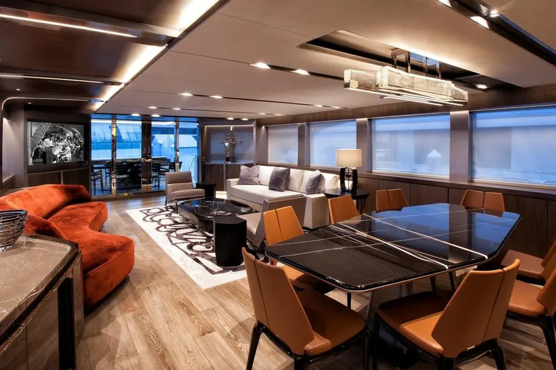 Slide: The Image of Luxurious bathroom in 2018 Westport Raised Pilothouse yacht with marble sink and modern decor. - 7