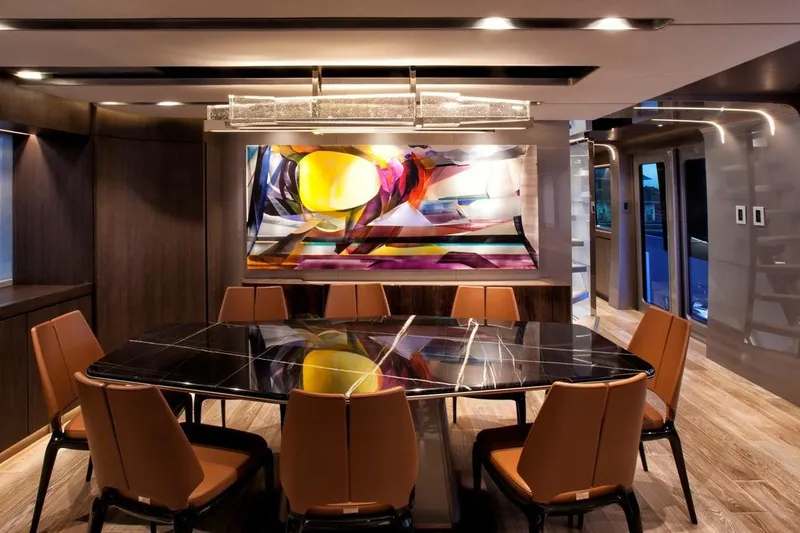 Slide: The Image of Luxurious kitchen interior on 2018 Westport Raised Pilothouse yacht with modern appliances. - 8