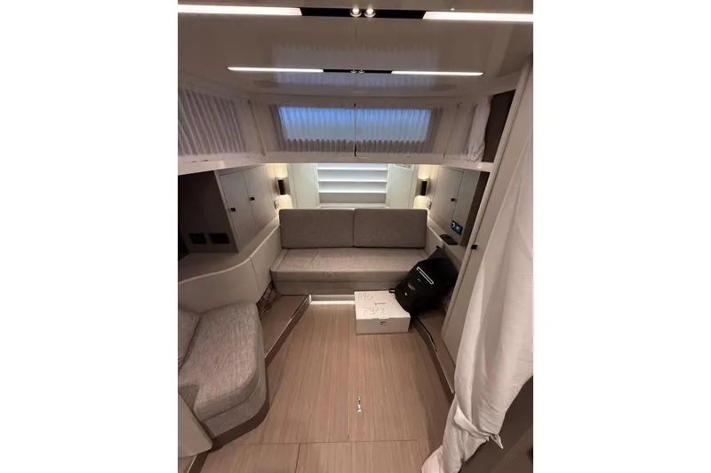 Slide: The Image of Interior of 2026 Cranchi A46 Luxury Tender, featuring modern seating and elegant design. - 21