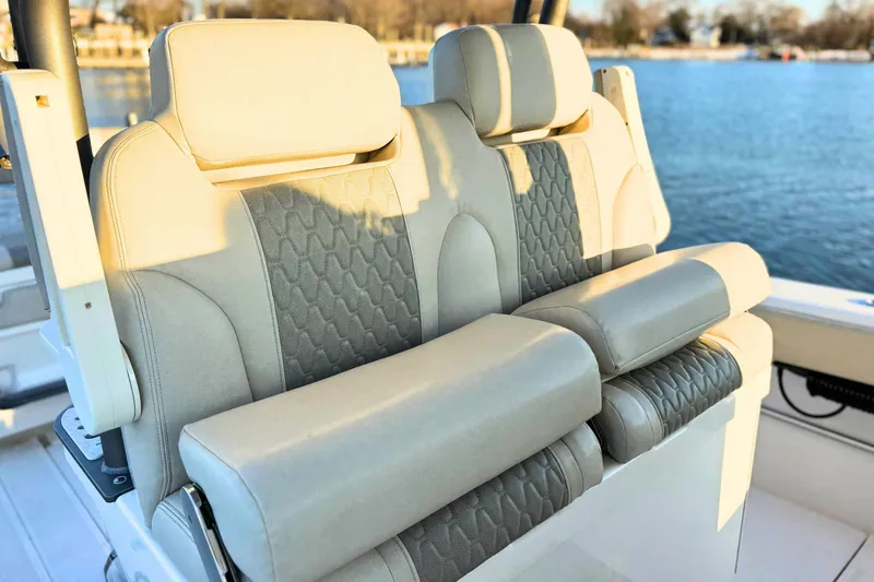 Slide: The Image of 2023 Solace 32 CS boat dashboard with advanced navigation and control systems. - 28