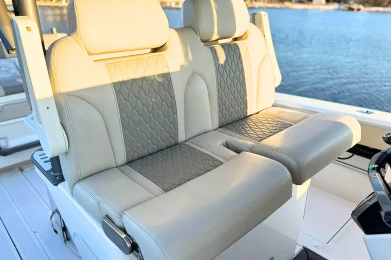 Slide: The Image of 2023 Solace 32 CS boat dashboard with advanced navigation and control systems. - 29