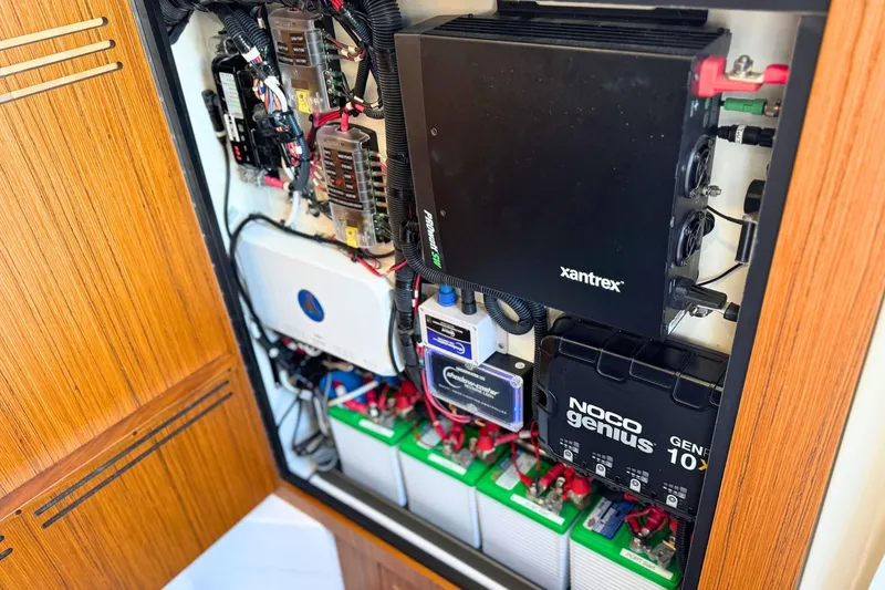 Slide: The Image of Anchor chain compartment of 2023 Solace 32 CS boat, featuring robust design. - 58