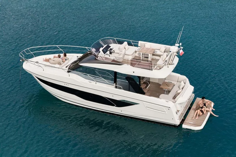 The Image of Manufacturer Provided Image: Luxurious 2026 Prestige F4.3 yacht on serene blue waters, featuring spacious deck and lounging area. - 0