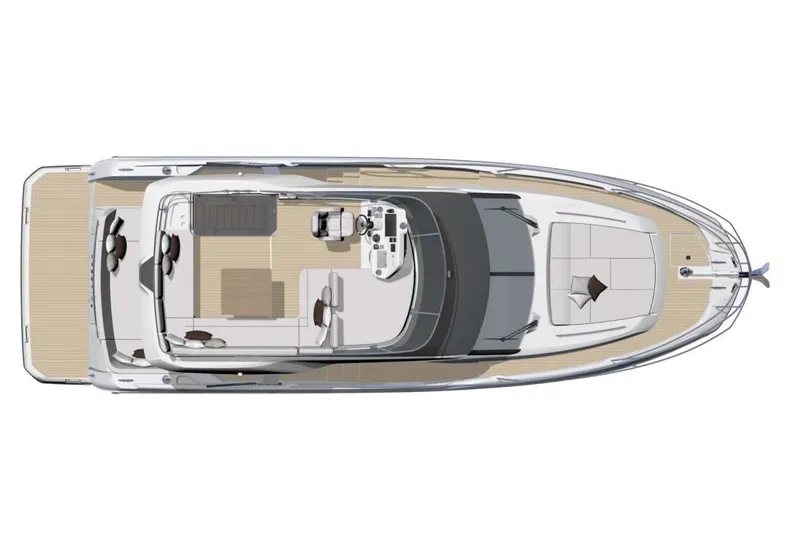 Slide: The Image of Manufacturer Provided Image: Top view of 2026 Prestige F4.3 yacht layout, showcasing deck and seating areas. - 11