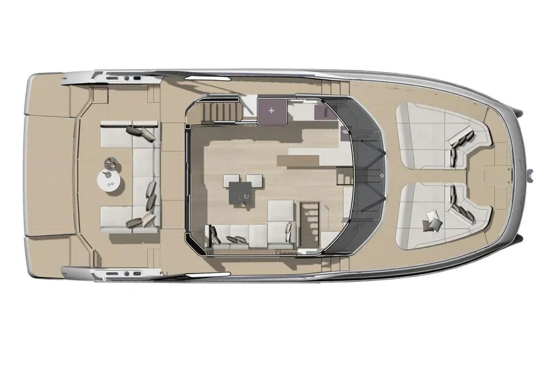 Slide: The Image of Manufacturer Provided Image: Top view of 2026 Prestige M7 yacht layout, featuring spacious deck and seating areas. - 10