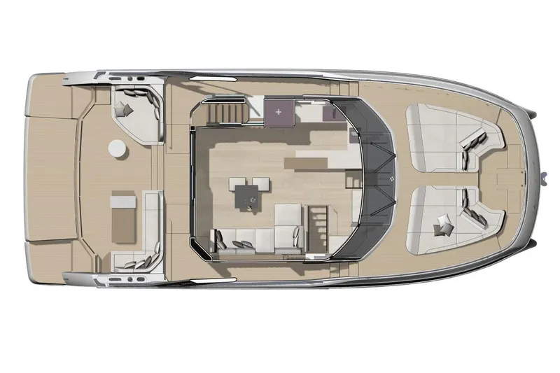 Slide: The Image of Manufacturer Provided Image: Top view of 2026 Prestige M7 yacht layout, featuring spacious deck and seating areas. - 9