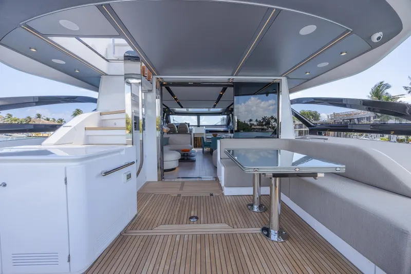 Slide: The Image of 2023 Azimut S8 yacht interior with sleek design, spacious seating, and modern amenities. - 11