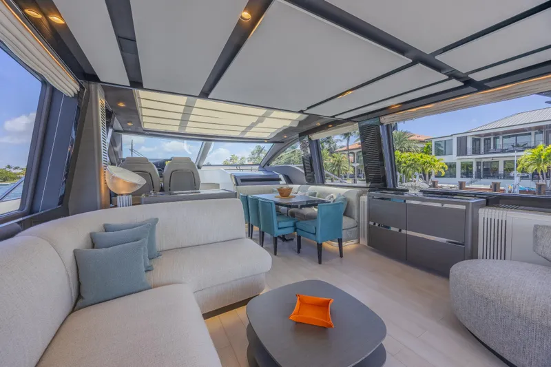 Slide: The Image of Luxurious interior of 2023 Azimut S8 yacht with modern furnishings and panoramic windows. - 31