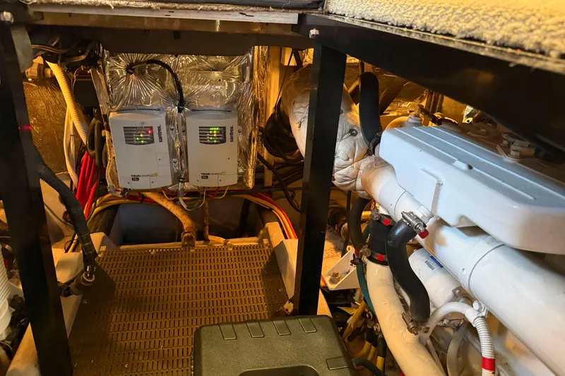 Slide: The Image of Engine room of 2007 Meridian 459 Motoryacht with electrical components and wiring. - 36