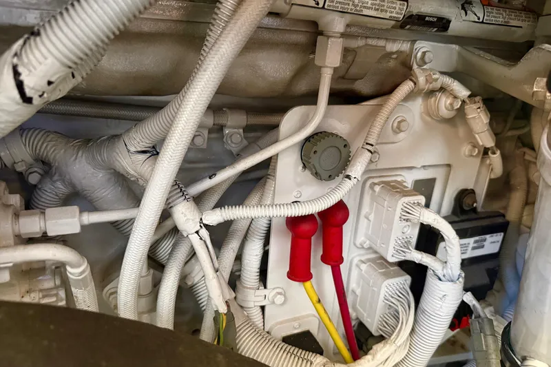 Slide: The Image of Engine compartment of 2007 Meridian 459 Motoryacht with wiring and components. - 40