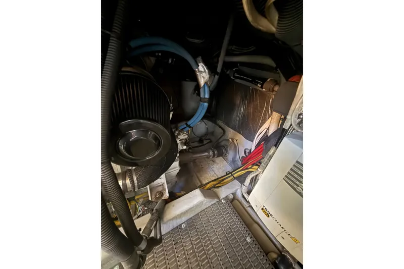 Slide: The Image of Engine room of 2007 Meridian 459 Motoryacht with visible wiring and components. - 41