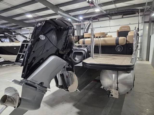 Slide: The Image of 2026 Barletta Lusso 25UE pontoon boat in warehouse. - 5