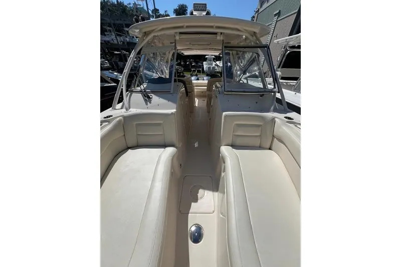 Slide: The Image of 2020 Grady-White Freedom 307 boat interior with spacious seating and modern design. - 19