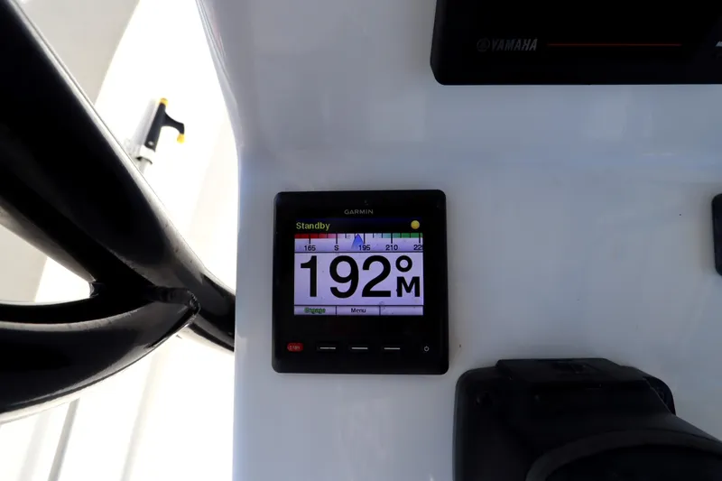 Slide: The Image of Garmin display on 2021 Cape Horn 31 T boat showing 192 meters in standby mode. - 23