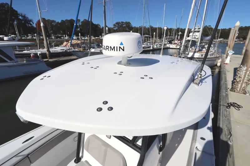 Slide: The Image of 2021 Cape Horn 31 T boat with Garmin radar docked at marina. - 12