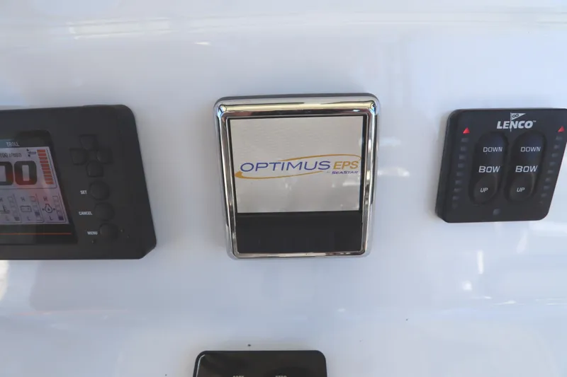 Slide: The Image of Control panel of a 2021 Cape Horn 31 T boat featuring Optimus EPS and Lenco systems. - 42