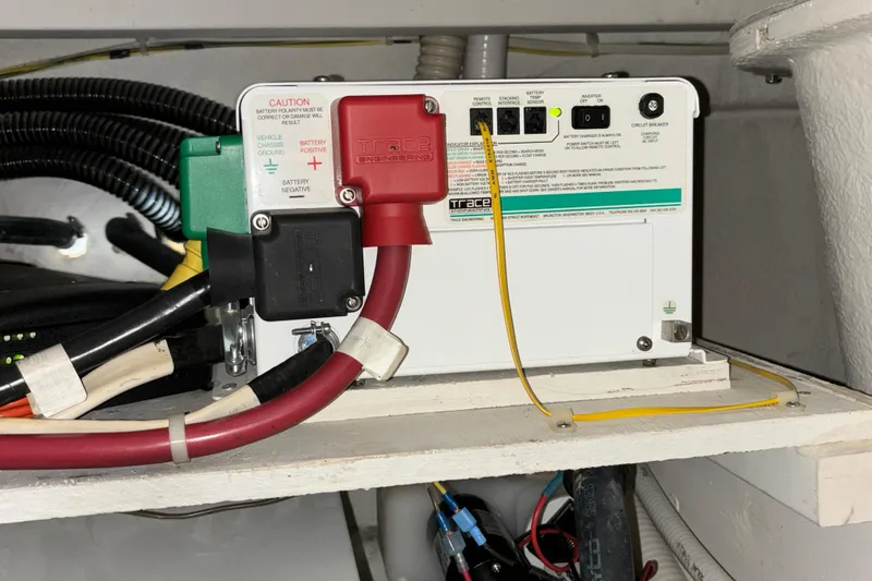 Slide: The Image of 2000 Bayliner 3788 Command Bridge Motoryacht interior with marina view. - 16