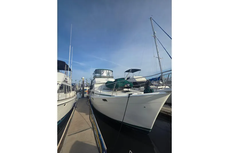 Slide: The Image of 1990 Bayliner 3888 Motoryacht docked at marina. - 40