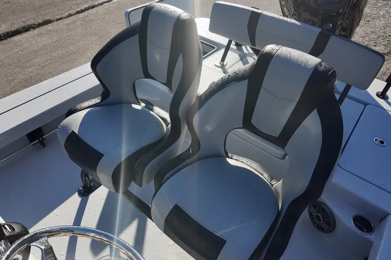 Slide: The Image of 2026 Blazer 675 Ultimate Bay boat seats with sleek design and modern upholstery. - 12
