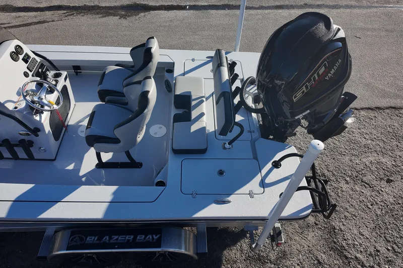 Slide: The Image of 2026 Blazer 675 Ultimate Bay boat with Yamaha engine and dual seating. - 18