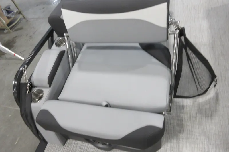 Slide: The Image of 2026 Tahoe Pontoon 23 LTZ Quad Lounge seat with cup holders and sleek design. - 110