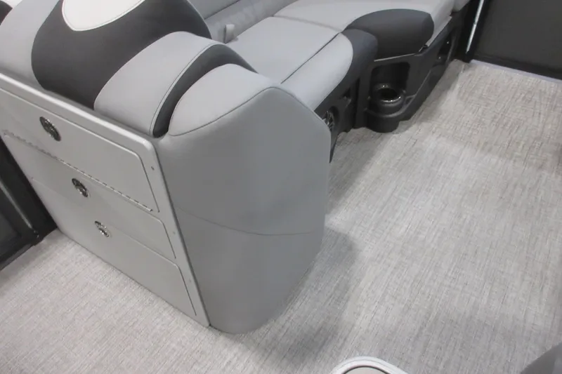 Slide: The Image of 2026 Tahoe Pontoon 23 LTZ Quad Lounge, sleek gray exterior detail. - 54