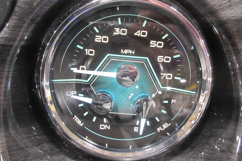 Slide: The Image of Speedometer and fuel gauge of 2026 Tahoe Pontoon 23 LTZ Quad Lounge. - 87