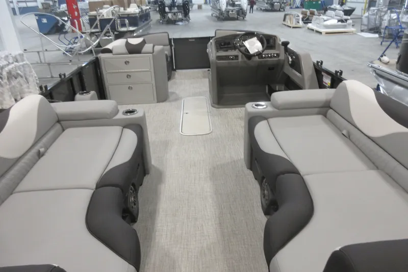 Slide: The Image of 2026 Tahoe Pontoon 23 LTZ Quad Lounge interior with spacious seating and modern design. - 88