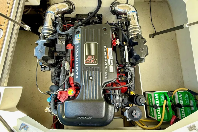 Slide: The Image of 2011 Cobalt 276 boat engine compartment with Volvo Penta 8.1 GXi engine. - 42