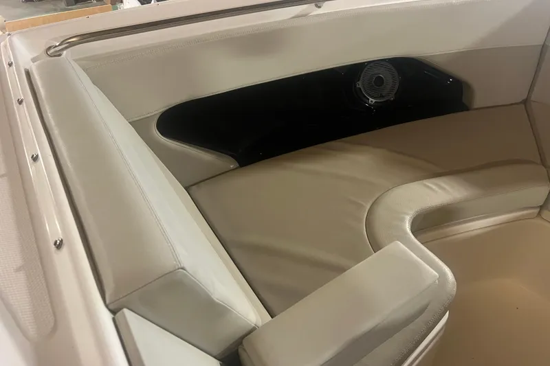 Slide: The Image of 2023 Boston Whaler 280 Vantage interior seating with speaker detail. - 28