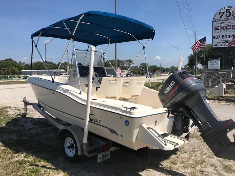 Slide: The Image of Scout 185 Sportfish 2001 with Yamaha engine on trailer. - 6