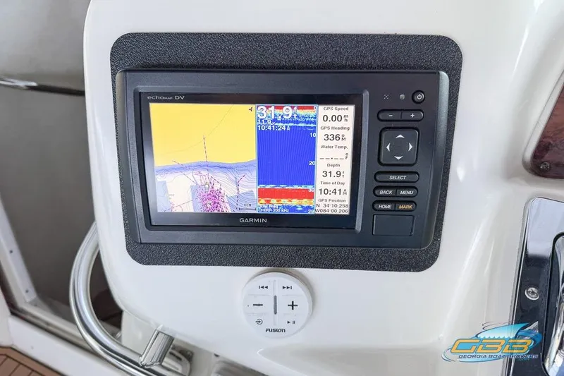 Slide: The Image of Garmin GPS display on 1997 Sea Ray 330 Sundancer boat dashboard. - 44