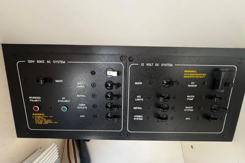 Slide: The Image of Electrical control panel of a 2004 Formula 280 Sun Sport boat, featuring AC and DC systems. - 17