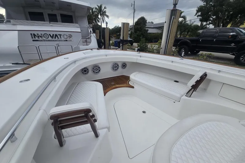 Slide: The Image of 2021 Valhalla Boatworks V-46 docked, showcasing sleek design and modern features. - 20