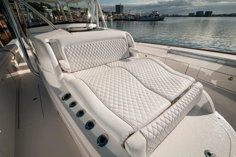 Slide: The Image of Luxurious seating on 2021 Valhalla Boatworks V-46, featuring elegant design and premium materials. - 6