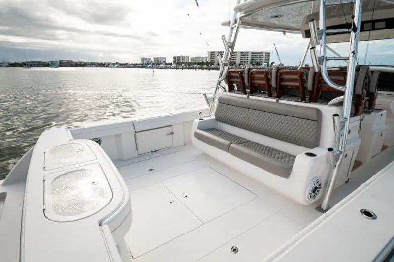 Slide: The Image of 2021 Valhalla Boatworks V-46 helm with advanced navigation displays and controls. - 9