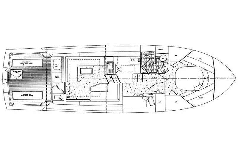 Slide: The Image of Floor plan of a 1999 Wellcraft 400 Coastal boat, showcasing interior layout and design. - 36