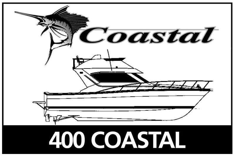 Slide: The Image of 1999 Wellcraft 400 Coastal boat illustration with marlin logo and bold text. - 37