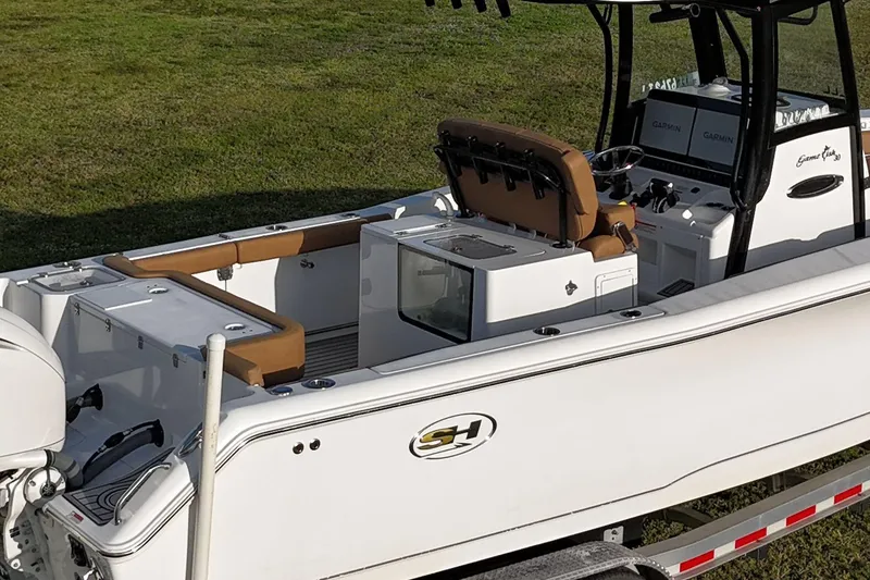 Slide: The Image of 2023 Seahunt 30 GameFish Coffin Box boat with sleek design and modern features. - 15