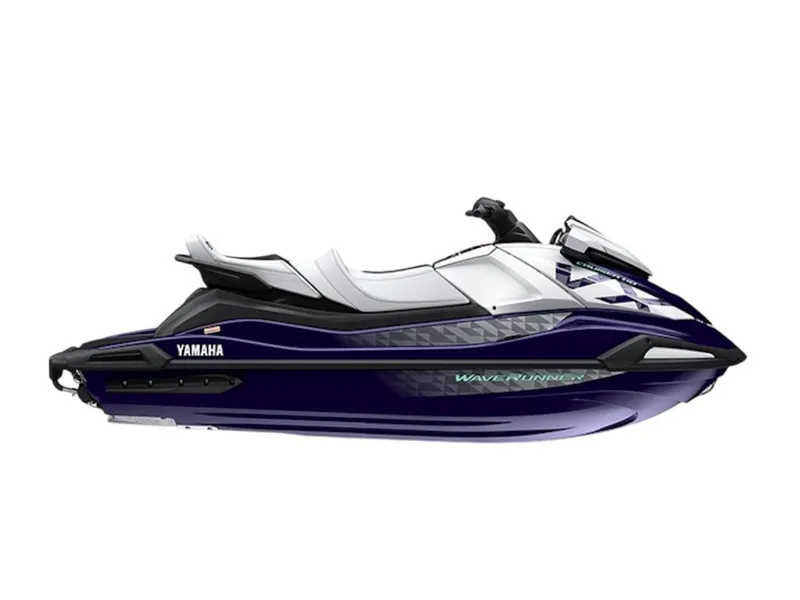 The Image of A 2026 Yamaha WaveRunner VX Cruiser® HO in dark blue and white, featuring a sporty design. - 0