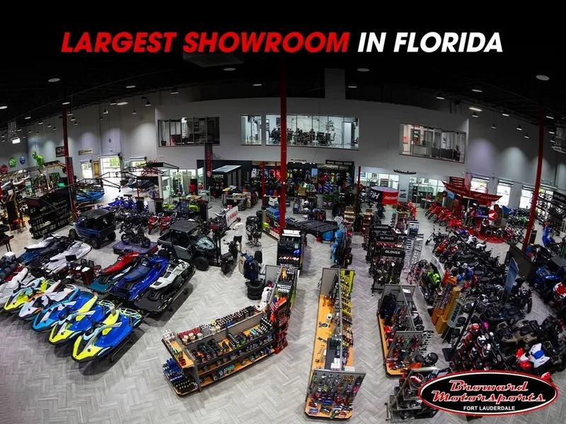 Slide: The Image of Interior of a large showroom featuring several Yamaha WaveRunners and other vehicles. - 3