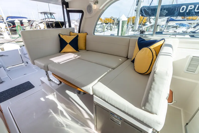 Slide: The Image of Luxurious seating area on 2023 Back Cove 340 yacht with stylish cushions. - 41
