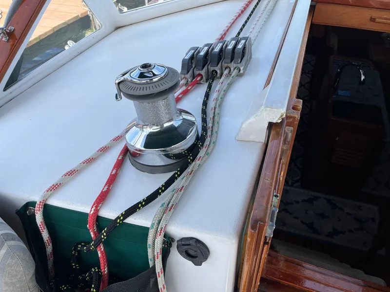 Slide: The Image of Winch and ropes on 1996 Gozzard 44 AC sailboat deck. - 7