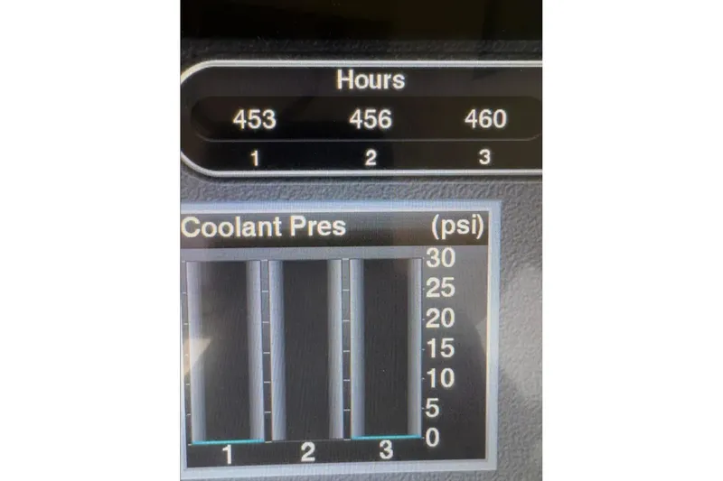 Slide: The Image of 2019 Scout 380 LXF engine hours and coolant pressure display, showing hours and PSI levels. - 21