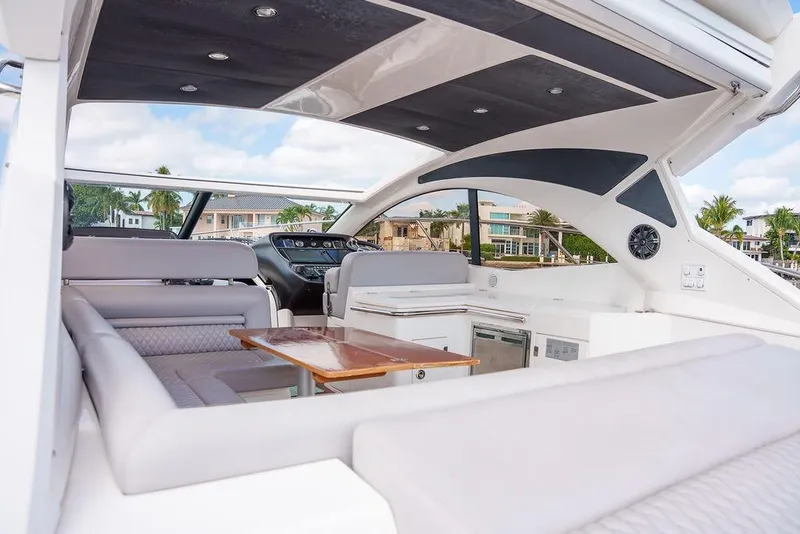 Slide: The Image of Luxurious 2013 Sunseeker Portafino yacht with spacious deck and elegant design. - 26