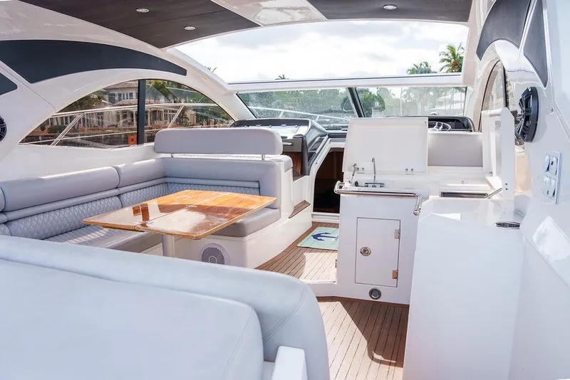 Slide: The Image of 2013 Sunseeker Portafino yacht deck, showcasing sleek design and polished surface. - 32