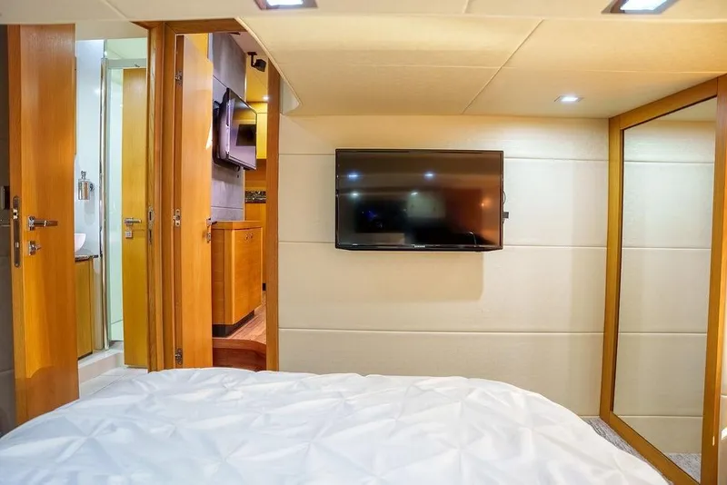 Slide: The Image of Luxurious interior of 2013 Sunseeker Portafino yacht with cozy bedroom and modern bathroom. - 66